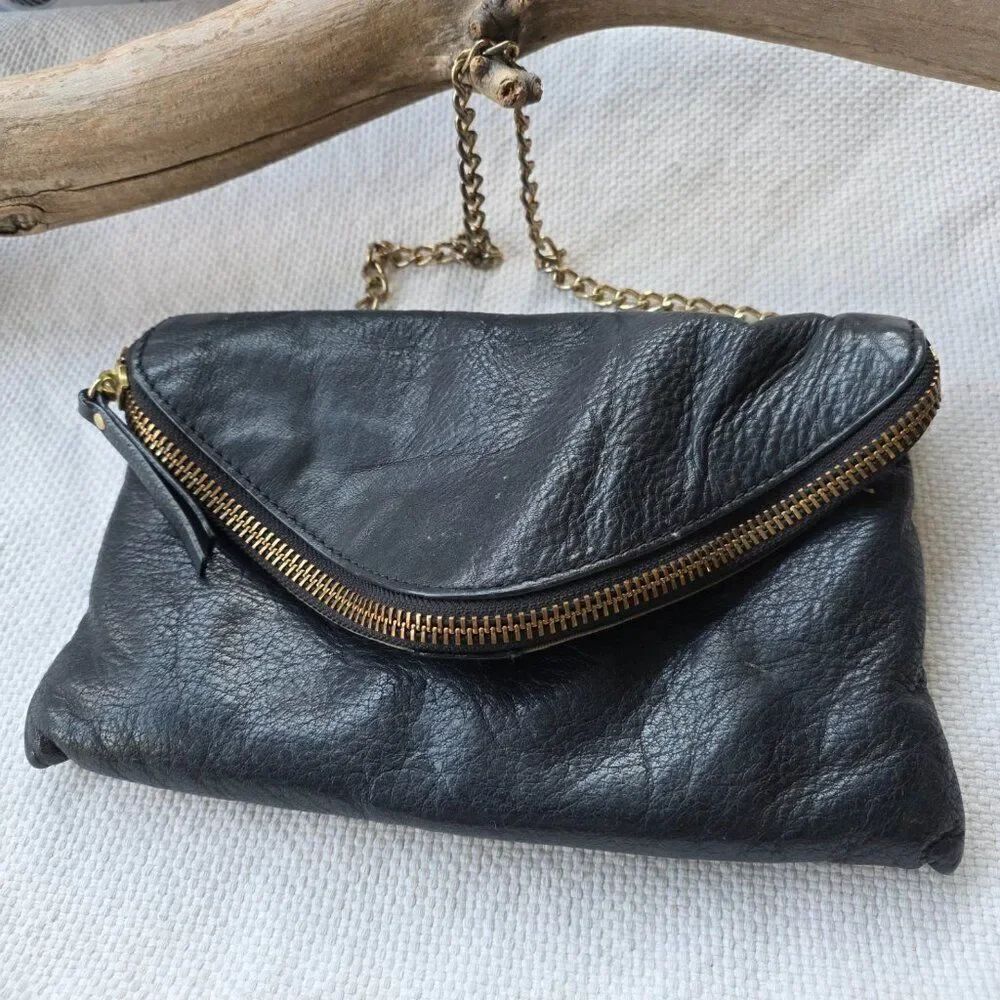 J crew heavy leather flap bag with chain strap